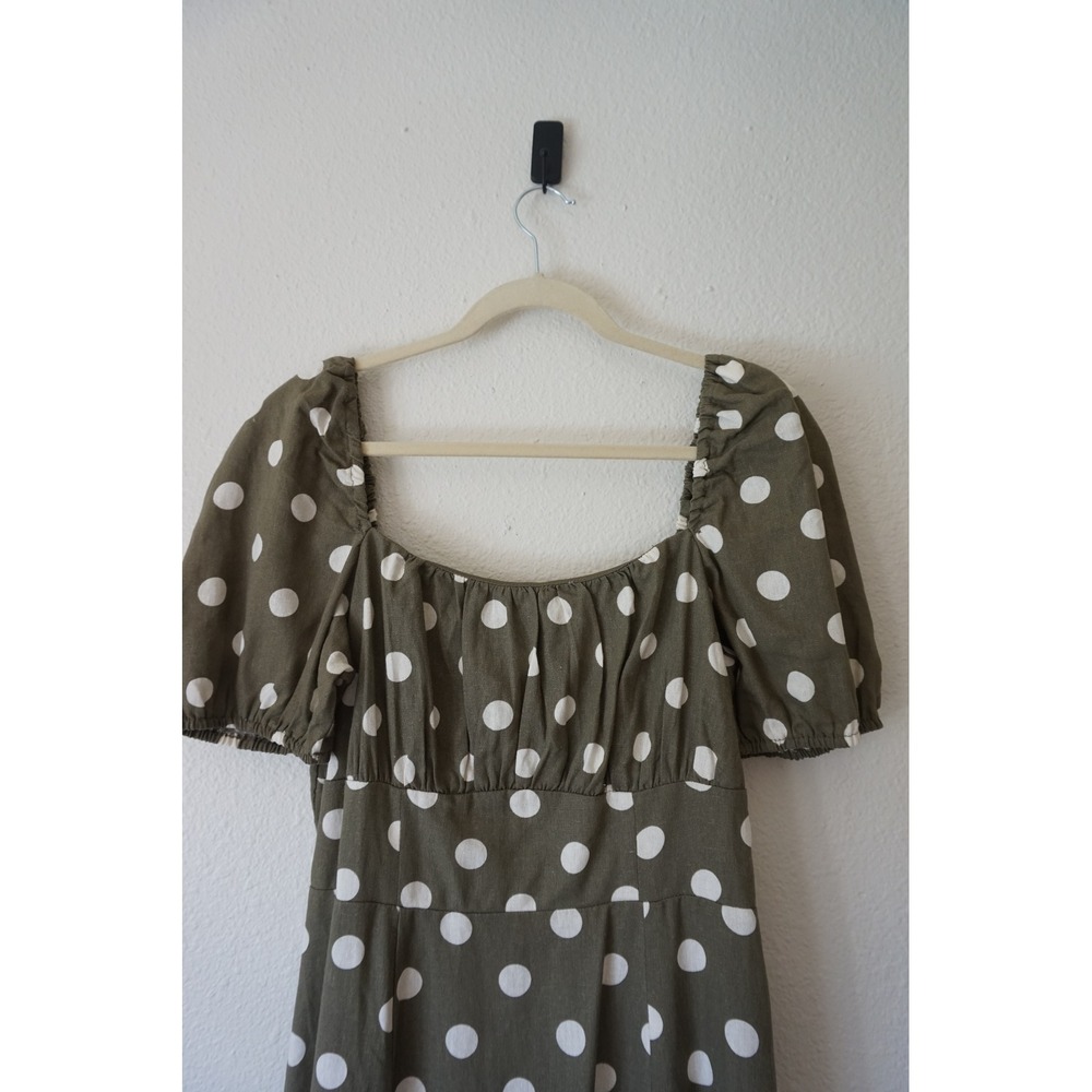 NWT Maggy London Midi Dress Polka Dot Puff Sleeve Linen Blend Boho Prairie sz 10 - Picture 3 of 7